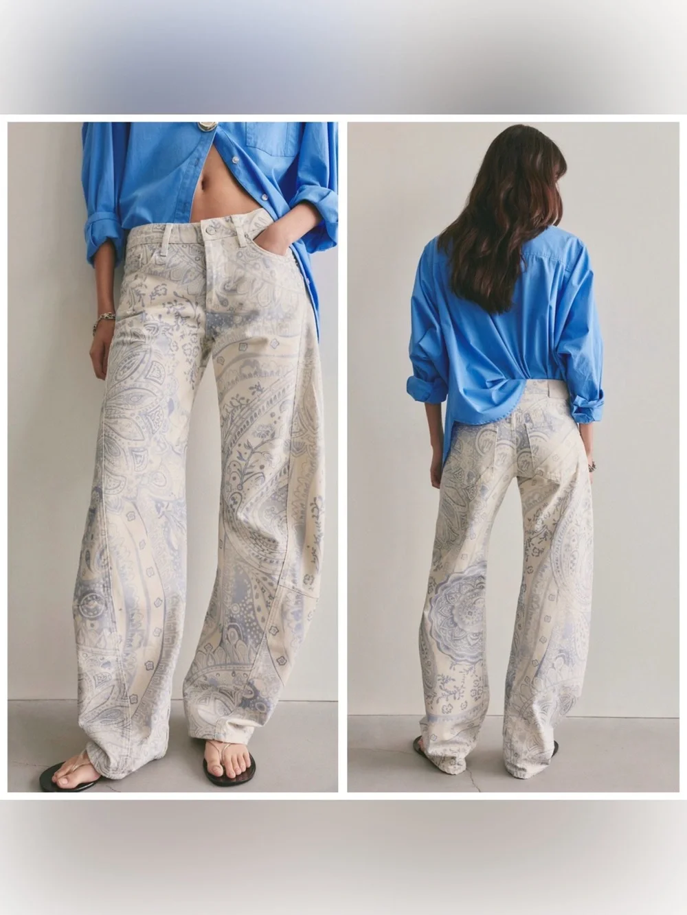 Free People Fable Barrel Low Rise Twisted Bowed Seam Jeans Bandana Paisley 30